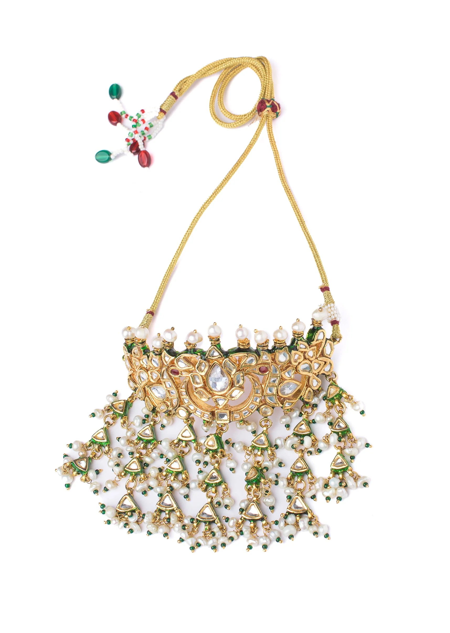 Gold Necklace Set With Stones And Pearl Tassels