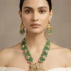 Green Beaded Necklace Set With Floral Accents And Pendant