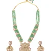 Green Beaded Necklace Set With Floral Accents And Pendant