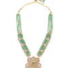 Green Beaded Necklace Set With Floral Accents And Pendant