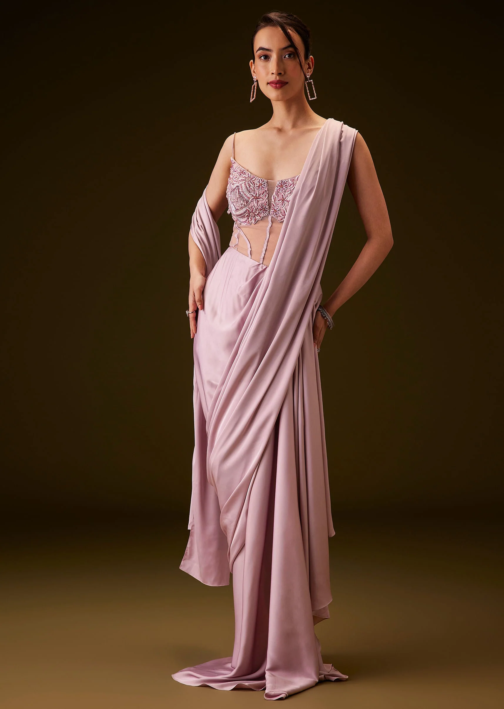 5700-flamingo-pink-pre-draped-indo-western-saree-1.webp Flamingo Pink Pre Draped Indo Western Saree
