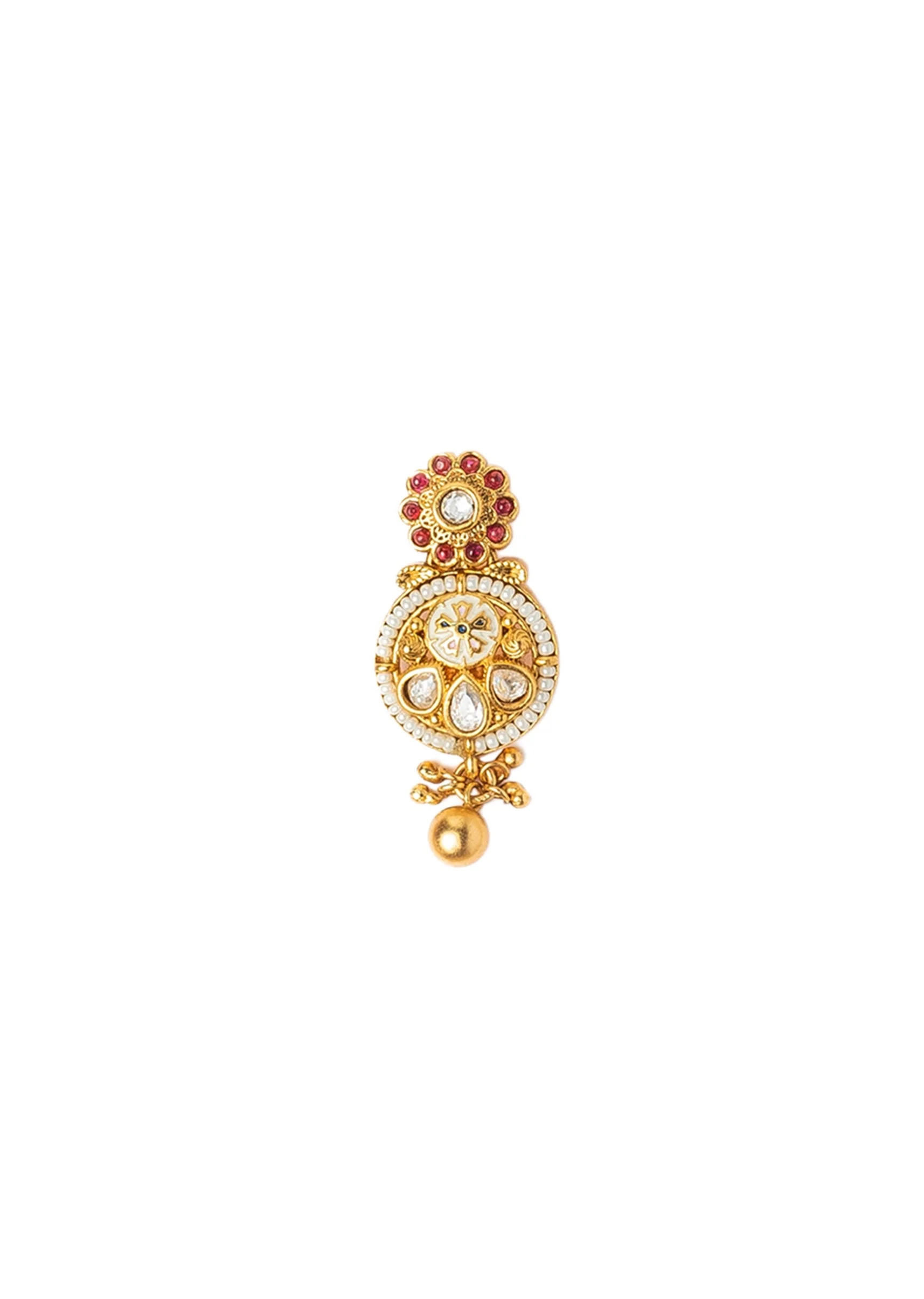 Gold Plated Necklace Set With Floral Design And Pink Green Stones