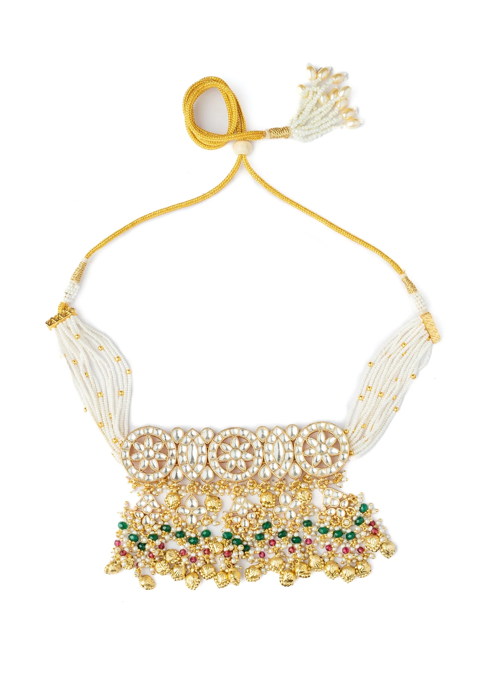 Gold Choker Set With Intricate Uncut Diamonds Pearls And Vibrant Gemstones