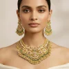 Gold Plated Multicolored Synthetic Stone Necklace Set With Earrings