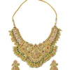 Gold Plated Multicolored Synthetic Stone Necklace Set With Earrings