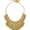 Gold Plated Multicolored Synthetic Stone Necklace Set With Earrings