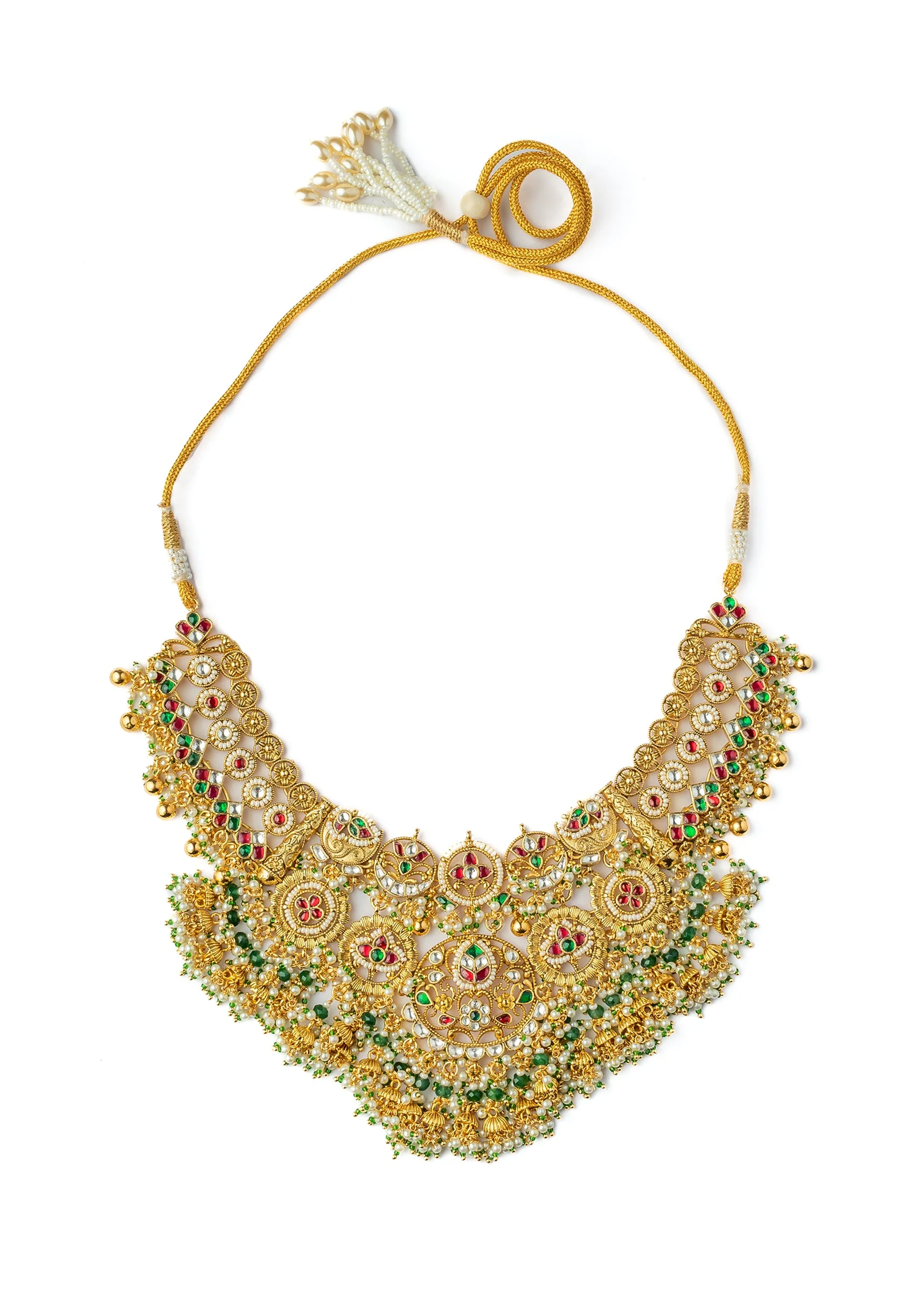 Gold Plated Multicolored Synthetic Stone Necklace Set With Earrings