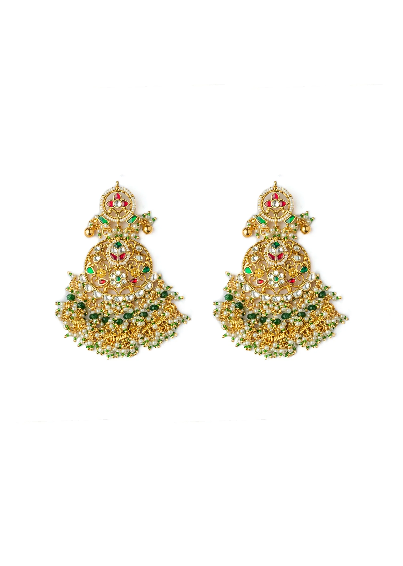 Gold Plated Multicolored Synthetic Stone Necklace Set With Earrings