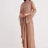 Hazelnut Beige Crop Top And Skirt With Embroidered Jacket
