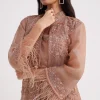 Hazelnut Beige Crop Top And Skirt With Embroidered Jacket