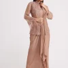 Hazelnut Beige Crop Top And Skirt With Embroidered Jacket