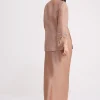 Hazelnut Beige Crop Top And Skirt With Embroidered Jacket