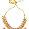 Pink Synthetic Gold Plated Stone Necklace Set With Earrings