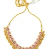 Pink Synthetic Gold Plated Stone Necklace Set With Earrings