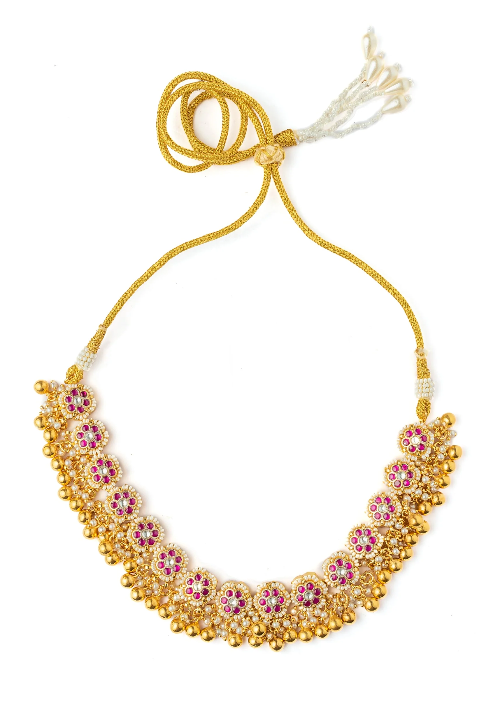 Pink Synthetic Gold Plated Stone Necklace Set With Earrings