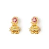 Pink Synthetic Gold Plated Stone Necklace Set With Earrings