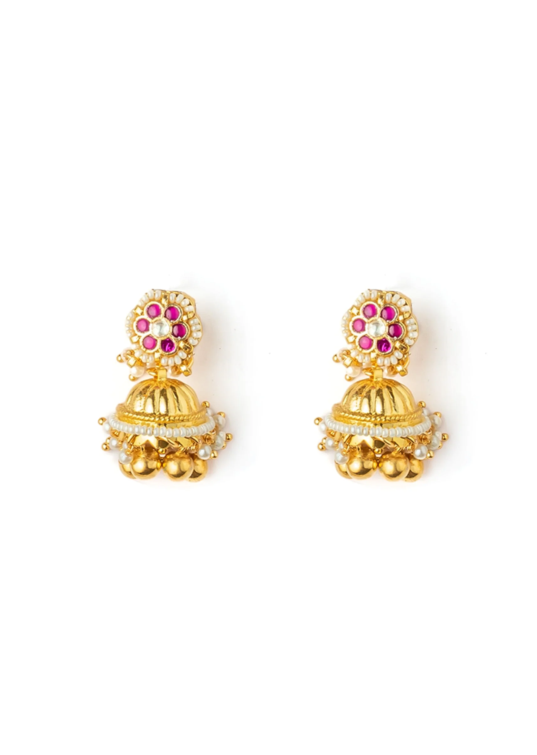 Pink Synthetic Gold Plated Stone Necklace Set With Earrings