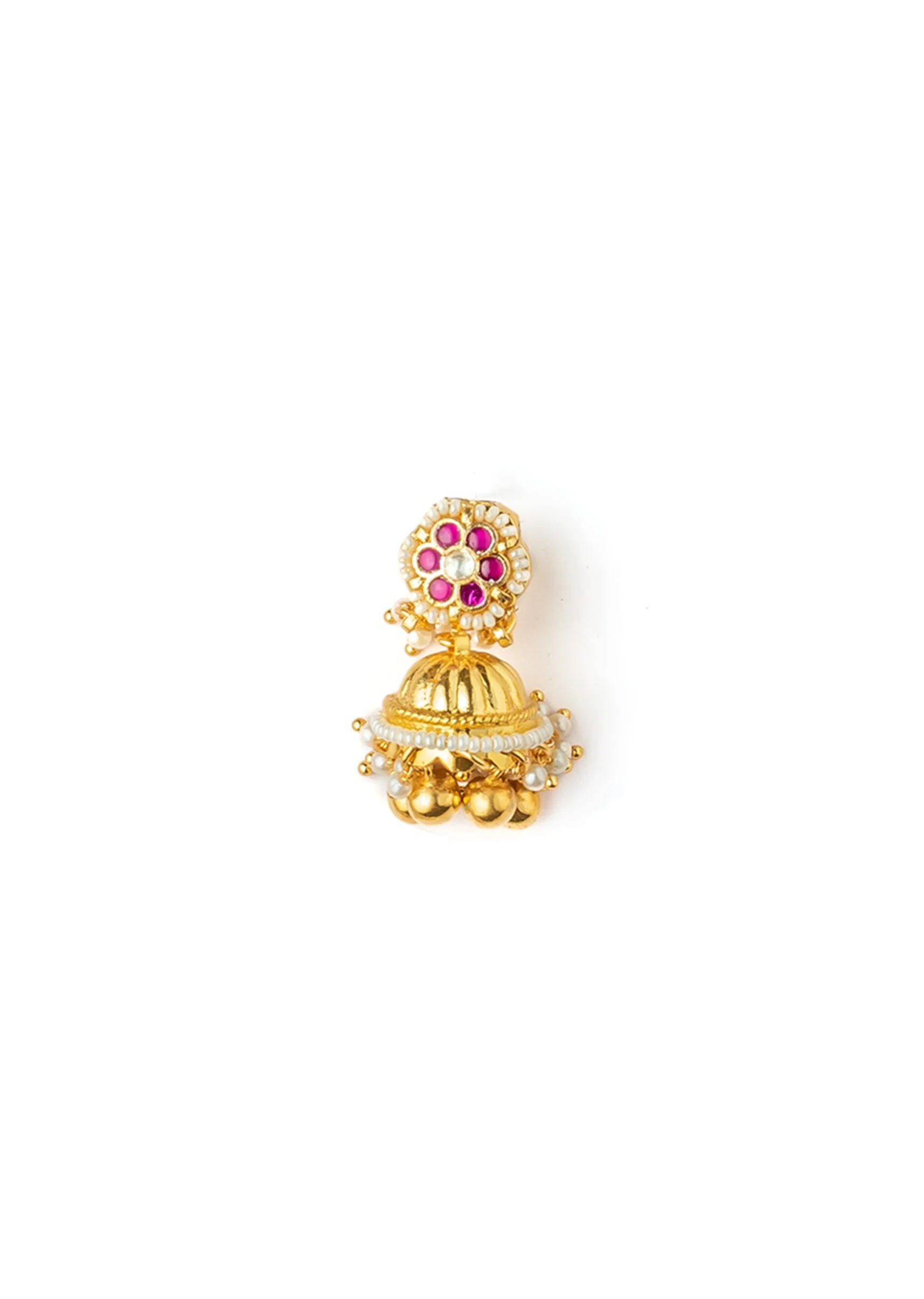 Pink Synthetic Gold Plated Stone Necklace Set With Earrings