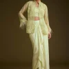 Light Lime Green Embroidered Crop Top And Jacket Set