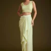 Light Lime Green Embroidered Crop Top And Jacket Set