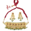 Gold Tone Choker Set With Red Green Stone And Pearl Drops Embellishments