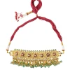 Gold Tone Choker Set With Red Green Stone And Pearl Drops Embellishments