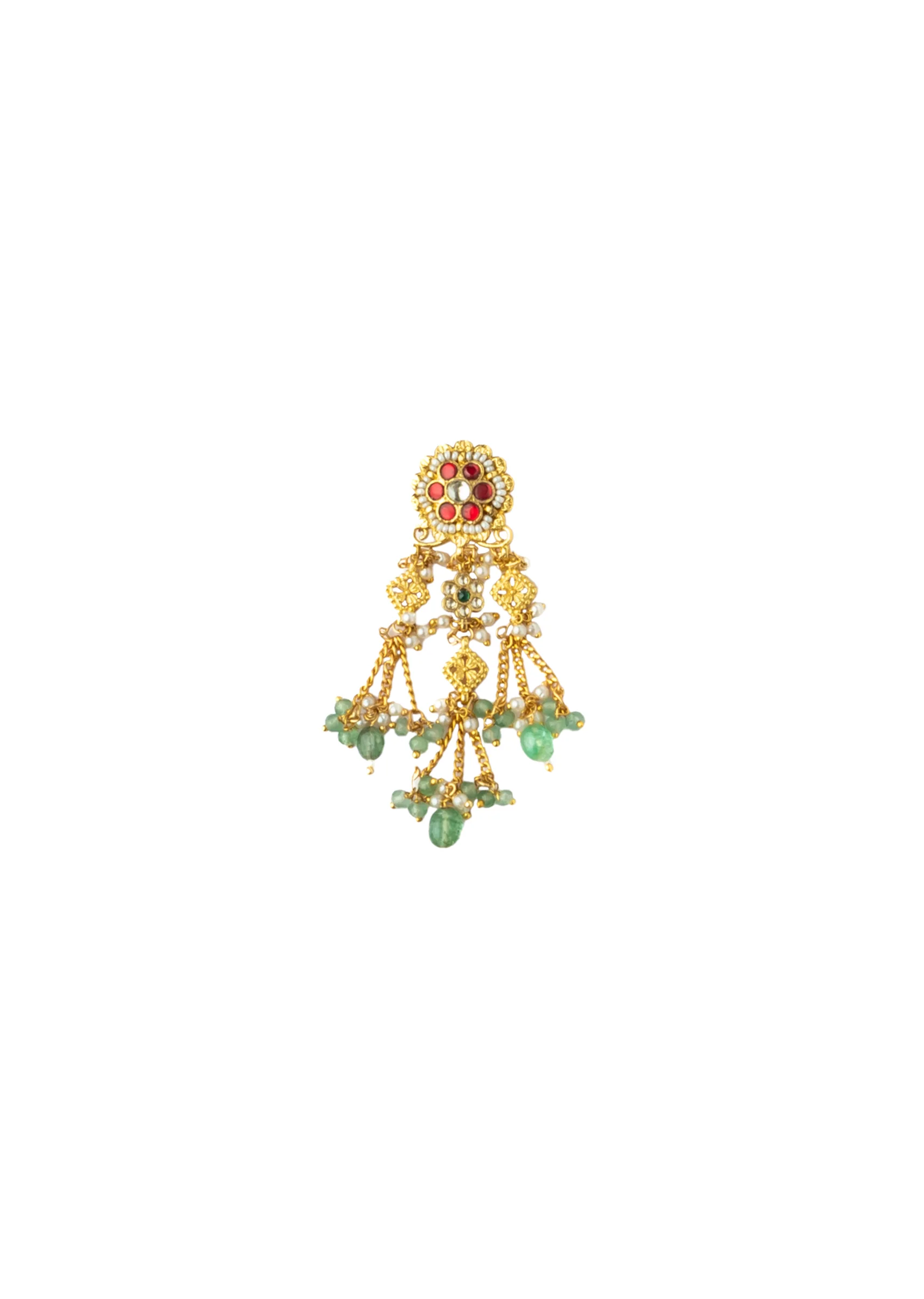Gold Tone Choker Set With Red Green Stone And Pearl Drops Embellishments