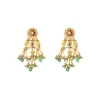Gold Tone Choker Set With Red Green Stone And Pearl Drops Embellishments