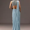 Sky Blue Semi Stitched Saree With Embroidered Blouse