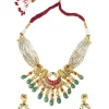 Green And Red Gemstones With Gold Plated Kundan Polki Necklace Earrings Set