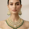 Gold Plated Green Intricate Kundan Work Necklace With Earring Set