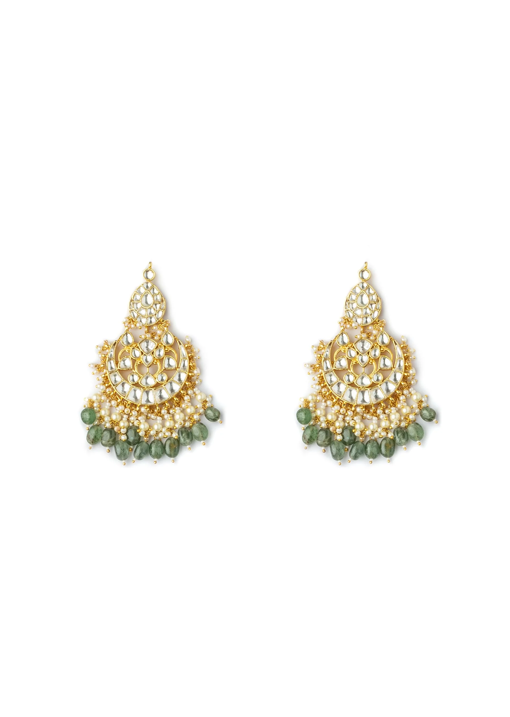 Gold Plated Green Intricate Kundan Work Necklace With Earring Set