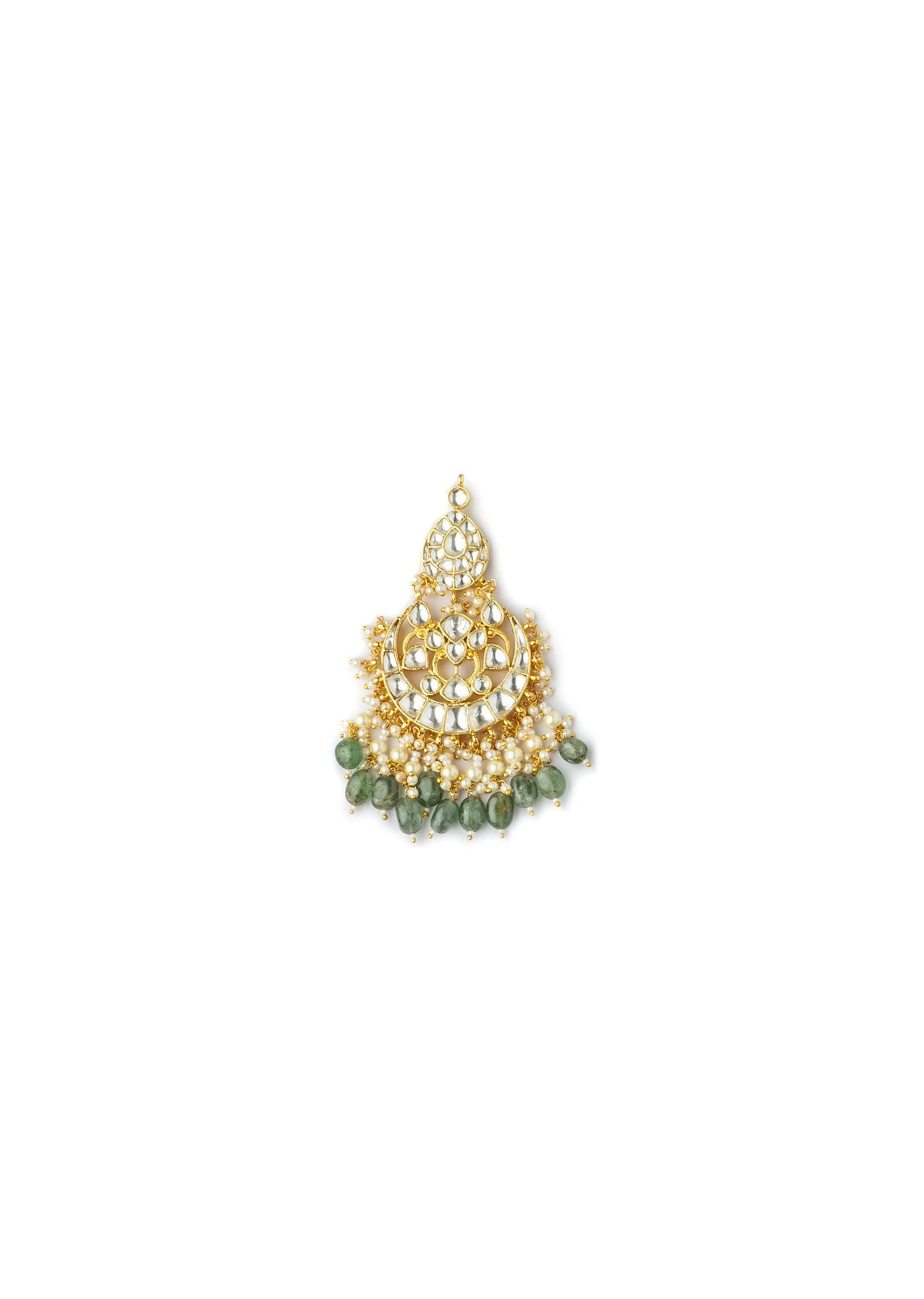 Gold Plated Green Intricate Kundan Work Necklace With Earring Set