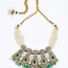 Gold Plated Green Kundan Polki Short Necklace Set With Earrings