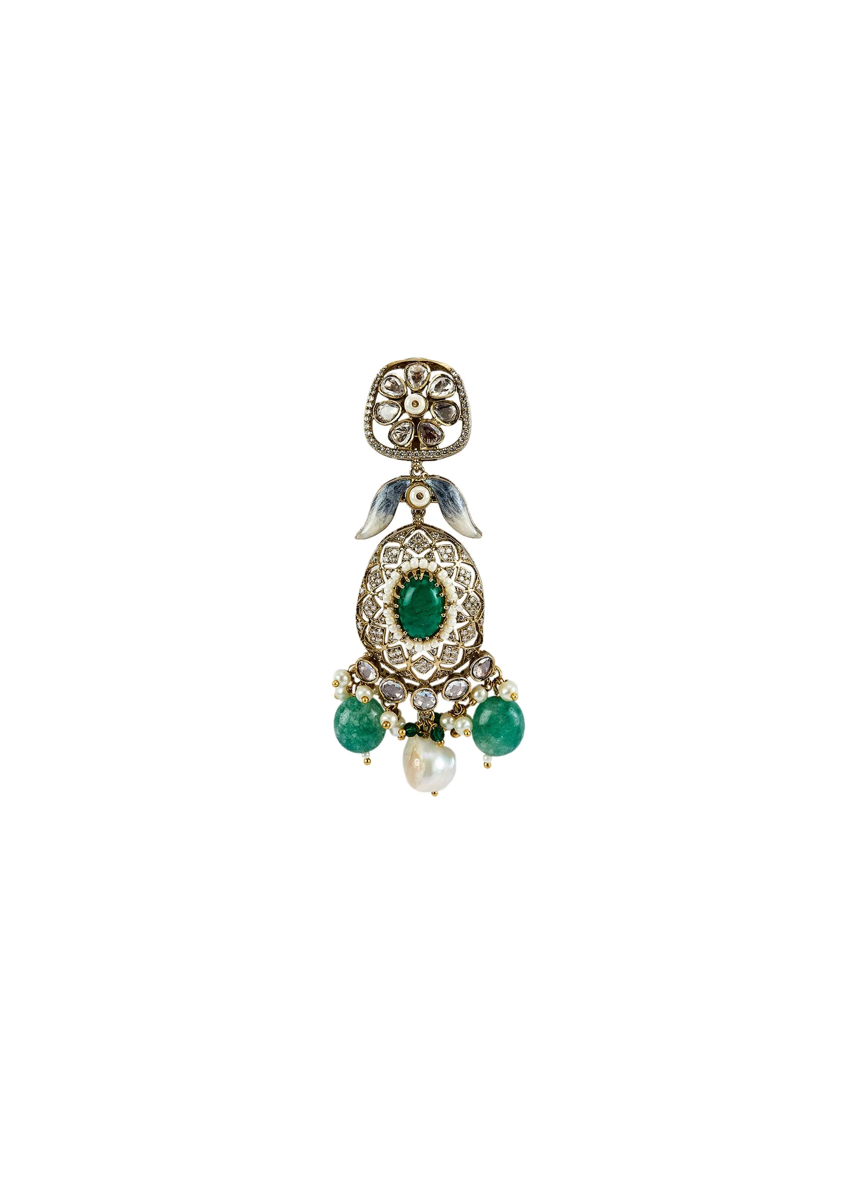 Gold Plated Green Kundan Polki Short Necklace Set With Earrings