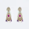 Gold Plated Purple Kundan Polki Short Necklace Set With Earrings