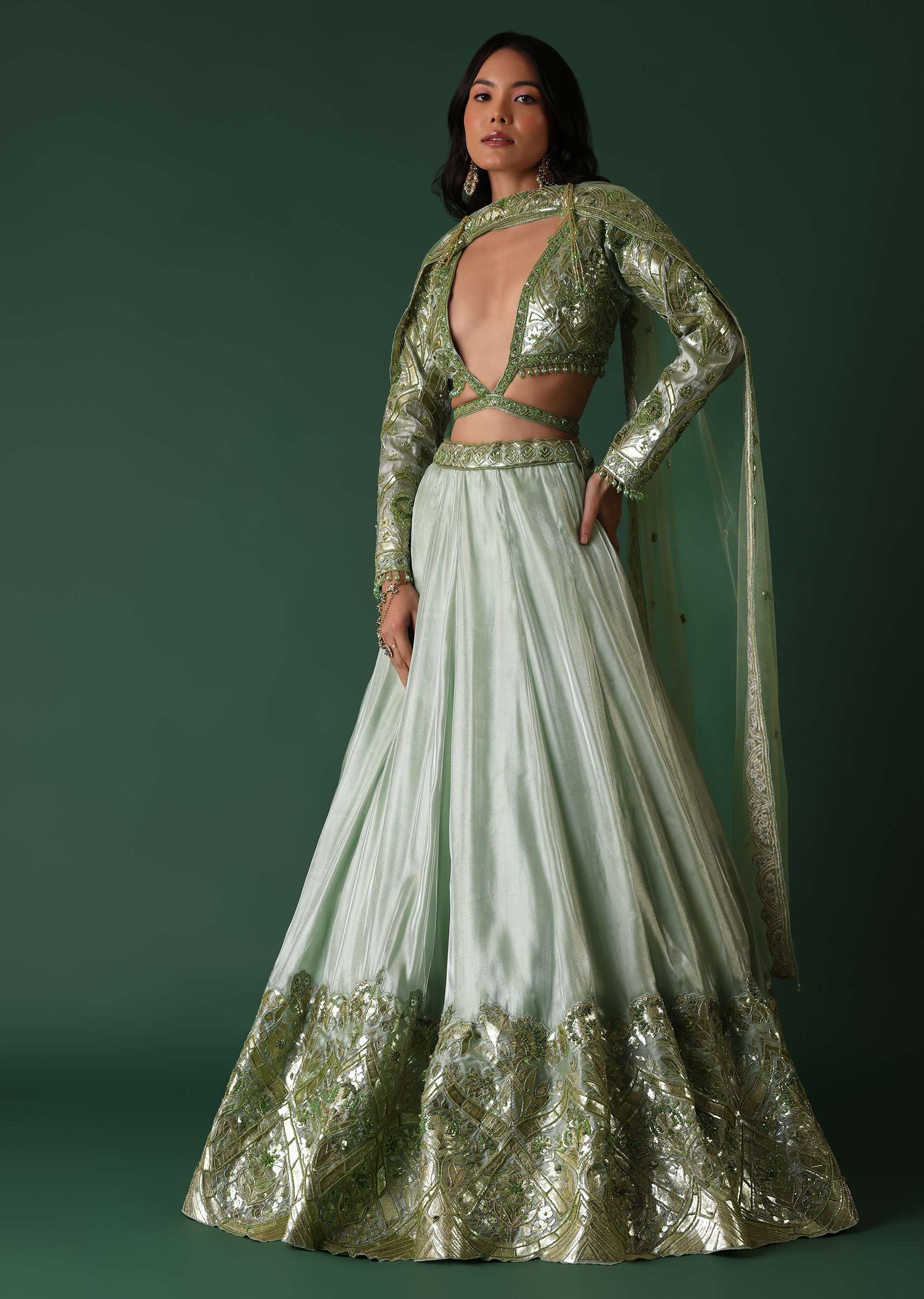 5800-light-green-foil-printed-bridal-lehenga-and-blouse-in-organza-1.jpg Light Green Foil Printed Bridal Lehenga And Blouse In Organza
