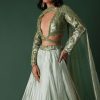 Light Green Foil Printed Bridal Lehenga And Blouse In Organza
