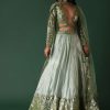 Light Green Foil Printed Bridal Lehenga And Blouse In Organza