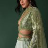 Light Green Foil Printed Bridal Lehenga And Blouse In Organza