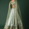 Light Green Foil Printed Bridal Lehenga And Blouse In Organza