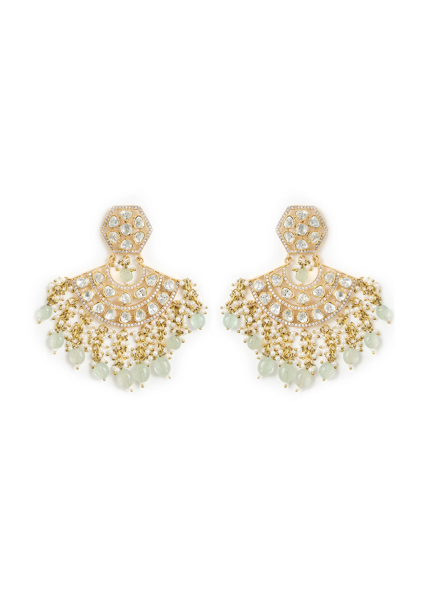 Gold finish Kundan Polki Statement Earrings