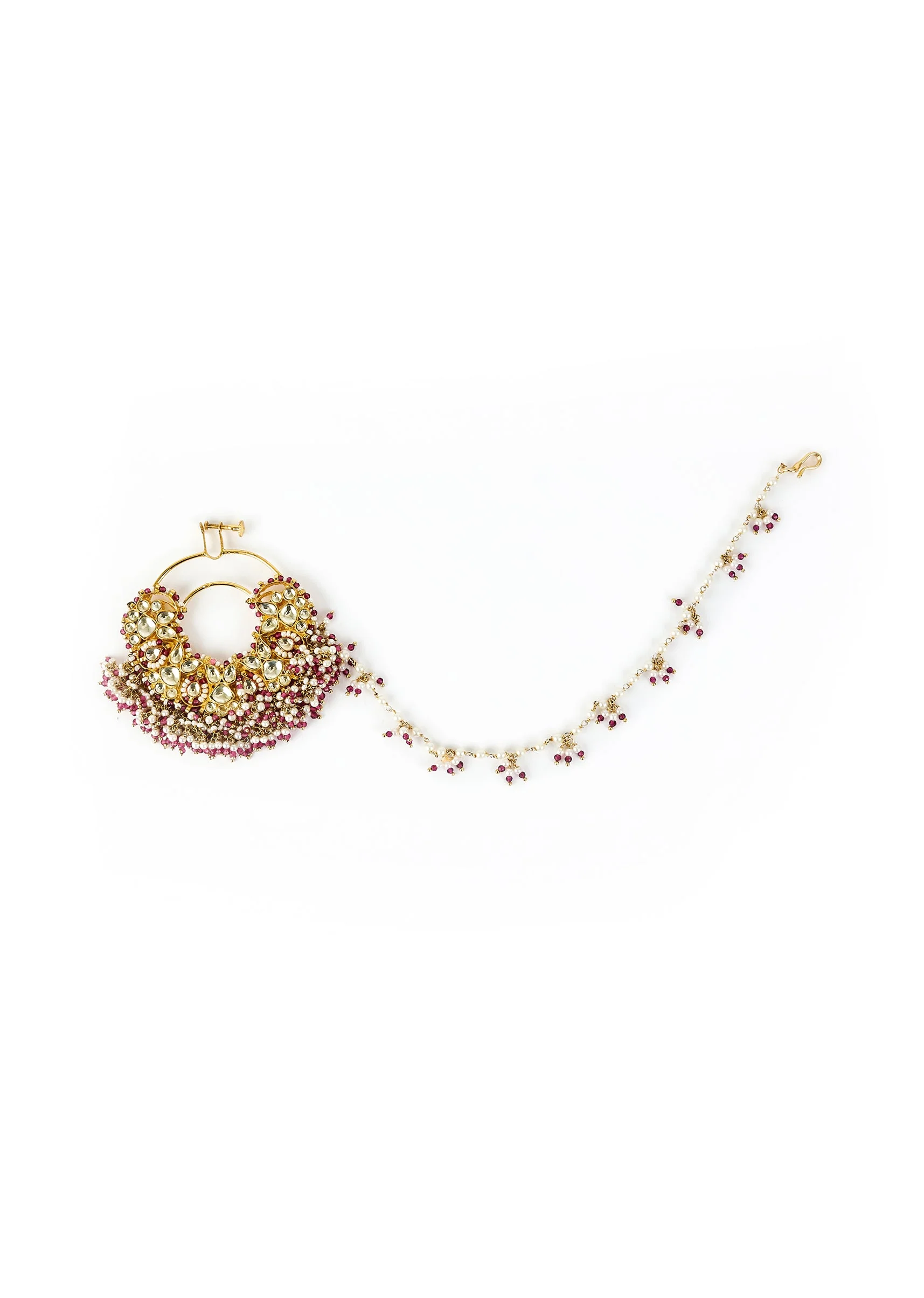 Gold Plated Pink Kundan Polki Nath With Chain