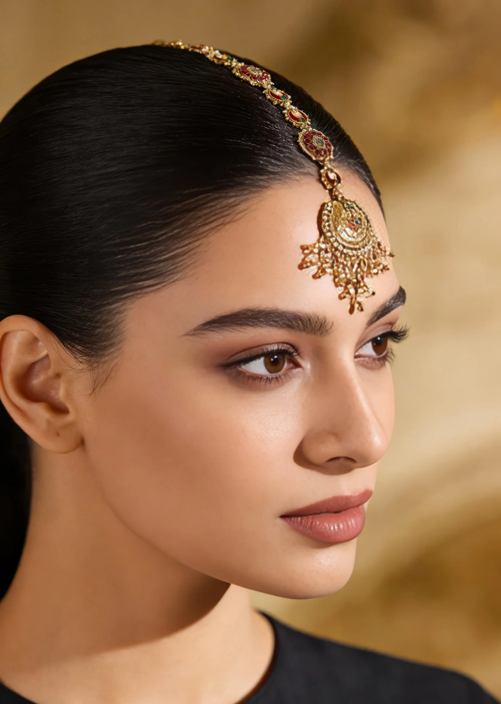 584-gold-plated-red-kundan-polki-maathapatti-1.webp Gold Plated Red Kundan Polki Maathapatti
