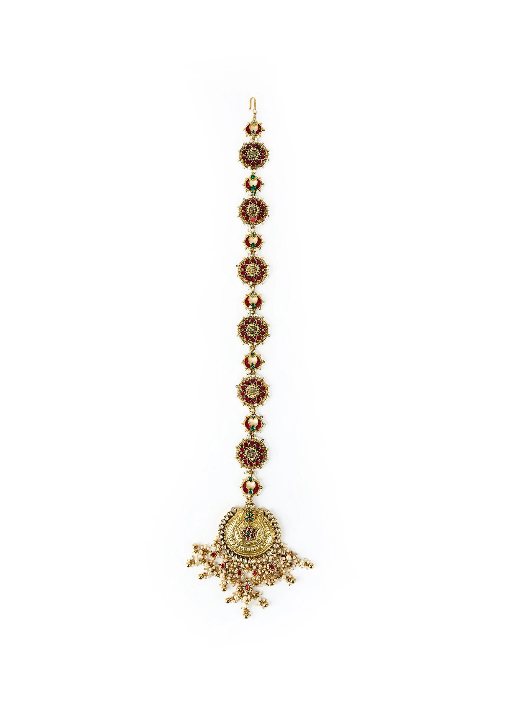 Gold Plated Red Kundan Polki Maathapatti