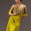 Lime Green Semi Stitched Net Saree With Embroidered Blouse