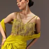 Lime Green Semi Stitched Net Saree With Embroidered Blouse
