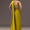Lime Green Semi Stitched Net Saree With Embroidered Blouse