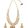 Gold Plated Red Synthetic Stone Necklace Set With Earrings