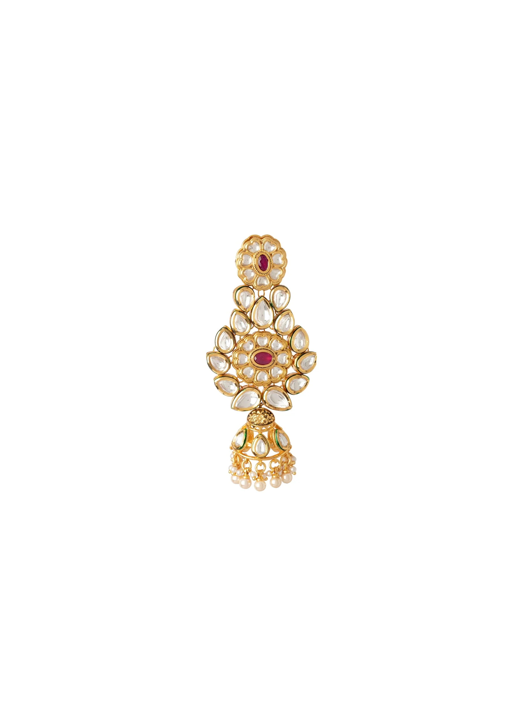 Gold Plated Red Synthetic Stone Necklace Set With Earrings
